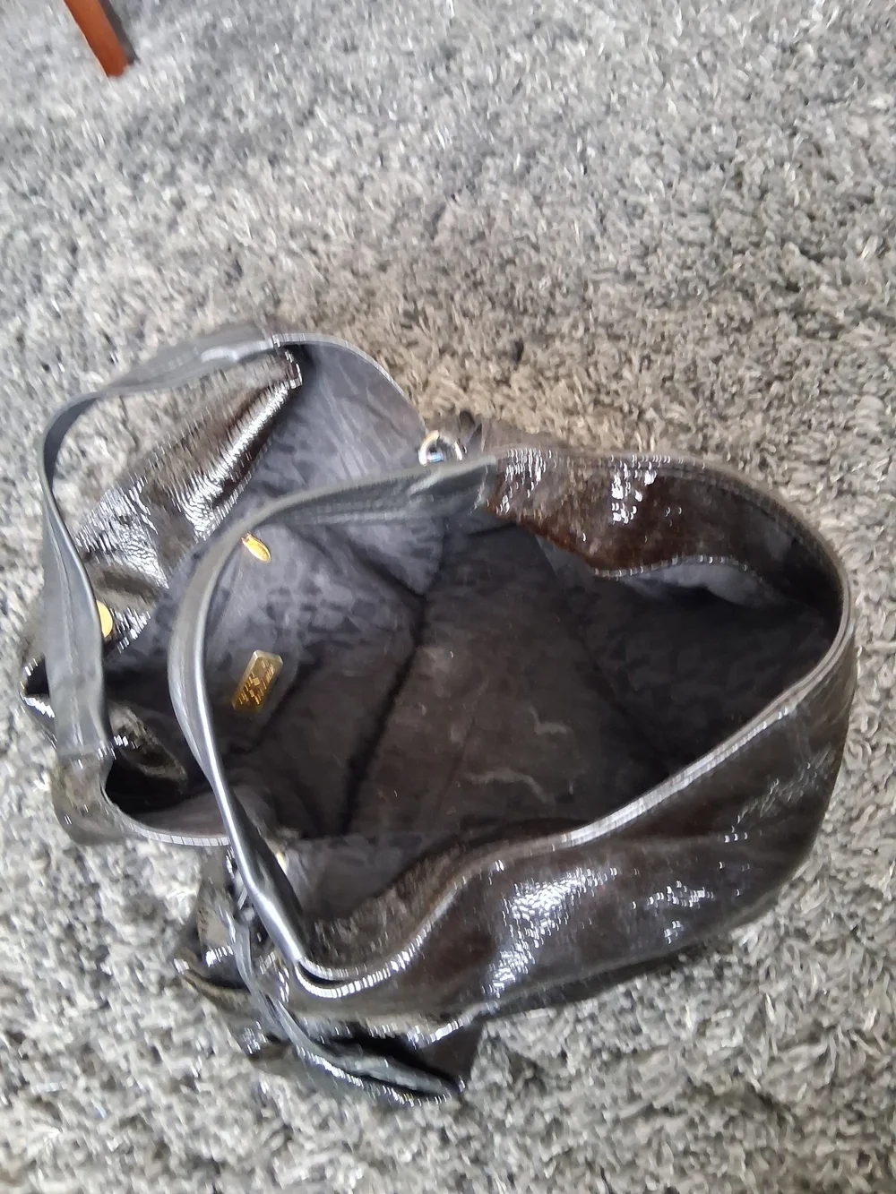 Furla Glossy Black Patent Hobo Bag
